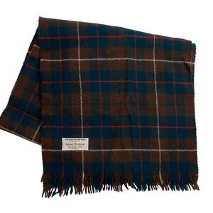 100% Pure Merino Wool tartan Plaid Scarf Made In Great Britain brown green red